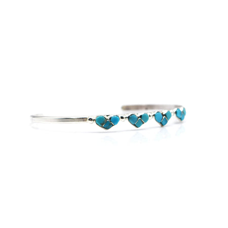 Navajo 925 Silver Multi Stone Turquoise Hearts Bracelet
