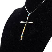 Load image into Gallery viewer, Zuni Cross Pendant – Mother of Pearl, Turquoise &amp; Coral in Sterling Silver
