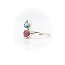 Load image into Gallery viewer, Aquamarine and Pink Tourmaline ring in 925 Silver

