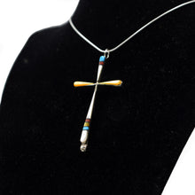 Load image into Gallery viewer, Zuni Cross Pendant – Mother of Pearl, Turquoise &amp; Coral in Sterling Silver
