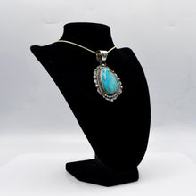 Load image into Gallery viewer, Navajo Turquoise Pendant – Rope, Hammer &amp; Stamp Work in Sterling Silver
