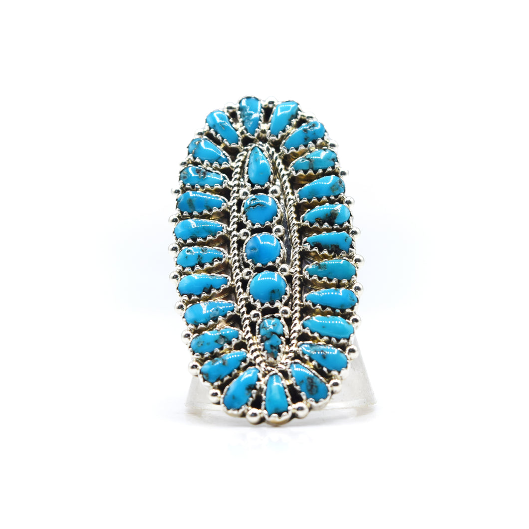 Zuni, 925 Silver and Turquoise Multi Stone Flower Ring
