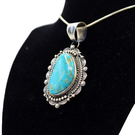 Navajo Turquoise Pendant – Rope, Hammer & Stamp Work in Sterling Silver