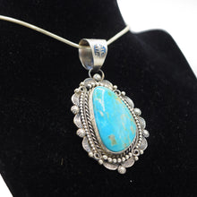 Load image into Gallery viewer, Navajo Turquoise Pendant – Rope, Hammer &amp; Stamp Work in Sterling Silver
