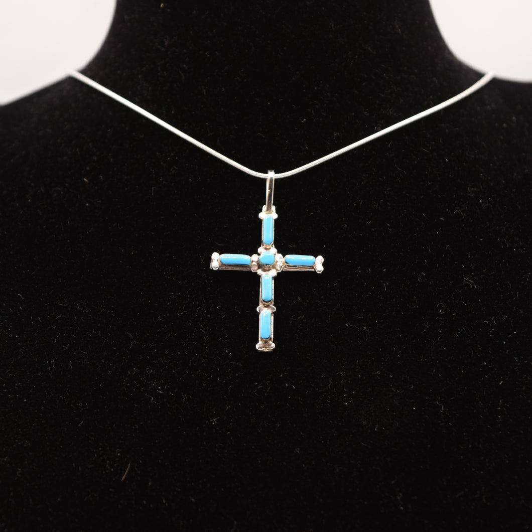 Zuni Cross Pendant – Sterling Silver with Turquoise