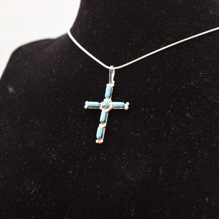 Zuni Cross Pendant – Sterling Silver with Turquoise