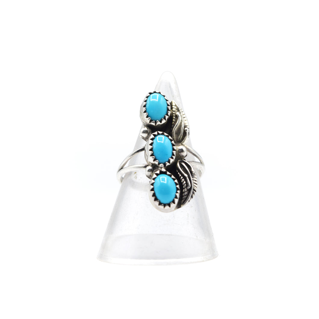 Navajo Turquoise Leaf Ring in Sterling Silver
