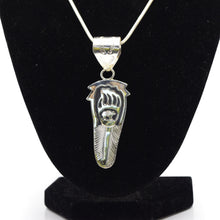 Load image into Gallery viewer, Zuni Bear &amp; Feather Pendant – Sterling Silver with Hammer and Stamp Work

