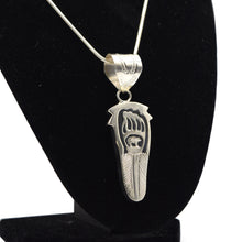 Load image into Gallery viewer, Zuni Bear &amp; Feather Pendant – Sterling Silver with Hammer and Stamp Work
