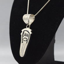Load image into Gallery viewer, Zuni Bear &amp; Feather Pendant – Sterling Silver with Hammer and Stamp Work
