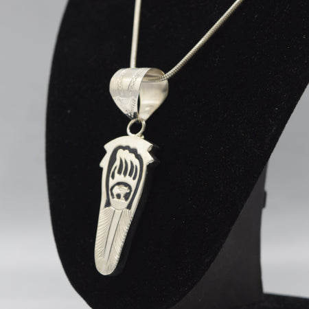 Zuni Bear & Feather Pendant – Sterling Silver with Hammer and Stamp Work