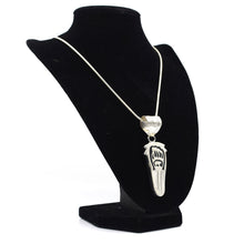 Load image into Gallery viewer, Zuni Bear &amp; Feather Pendant – Sterling Silver with Hammer and Stamp Work

