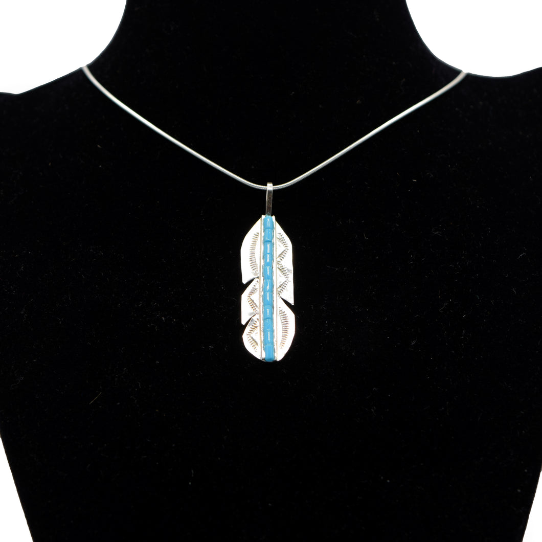 Zuni Feather Pendant – Sterling Silver with Turquoise