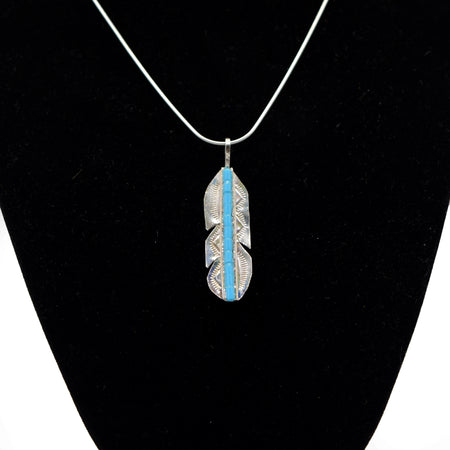 Zuni Feather Pendant – Sterling Silver with Turquoise
