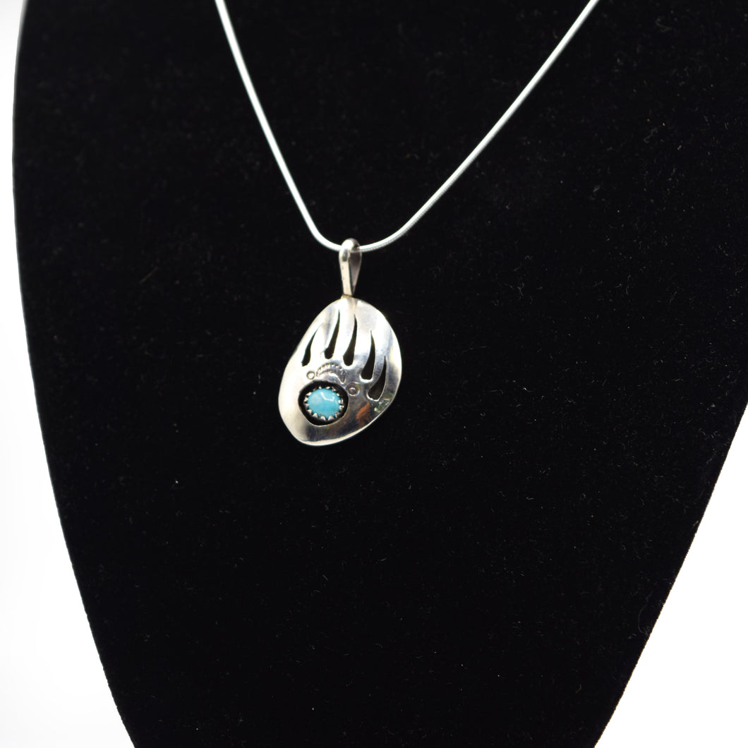 Zuni Bear Paw Pendant – Sterling Silver with Turquoise