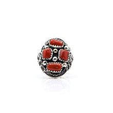 Load image into Gallery viewer, Navajo Multi-stone Coral Ring in Sterling Silver
