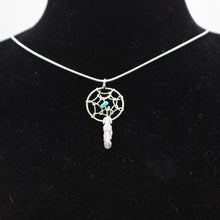 Load image into Gallery viewer, Navajo Dreamcatcher Pendant – Sterling Silver with Turquoise and Feather
