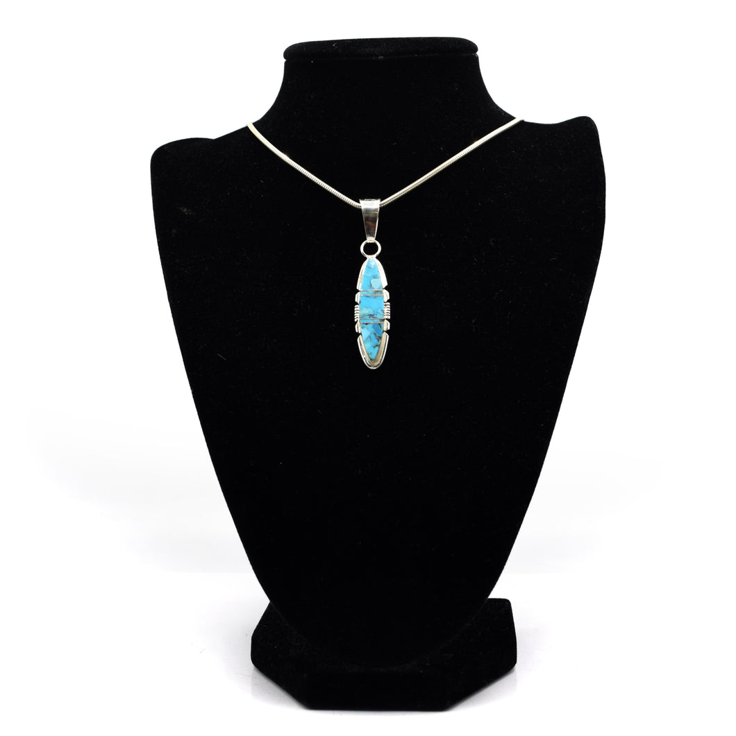 Zuni Turquoise Pendant – Sterling Silver with Channel Inlay