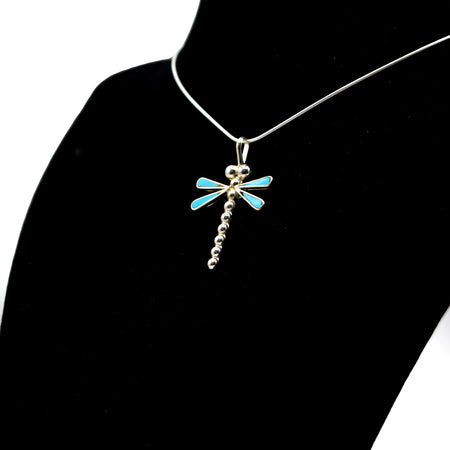 Zuni Dragonfly Pendant – Sterling Silver with Turquoise