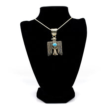 Load image into Gallery viewer, Zuni Eagle Pendant – Sterling Silver with Turquoise, Hammer &amp; Stamp Work
