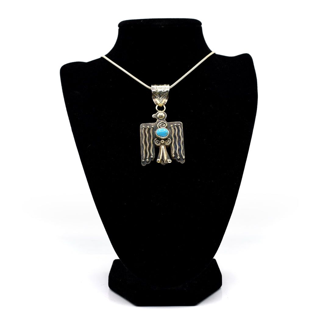 Zuni Eagle Pendant – Sterling Silver with Turquoise, Hammer & Stamp Work