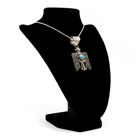 Zuni Eagle Pendant – Sterling Silver with Turquoise, Hammer & Stamp Work