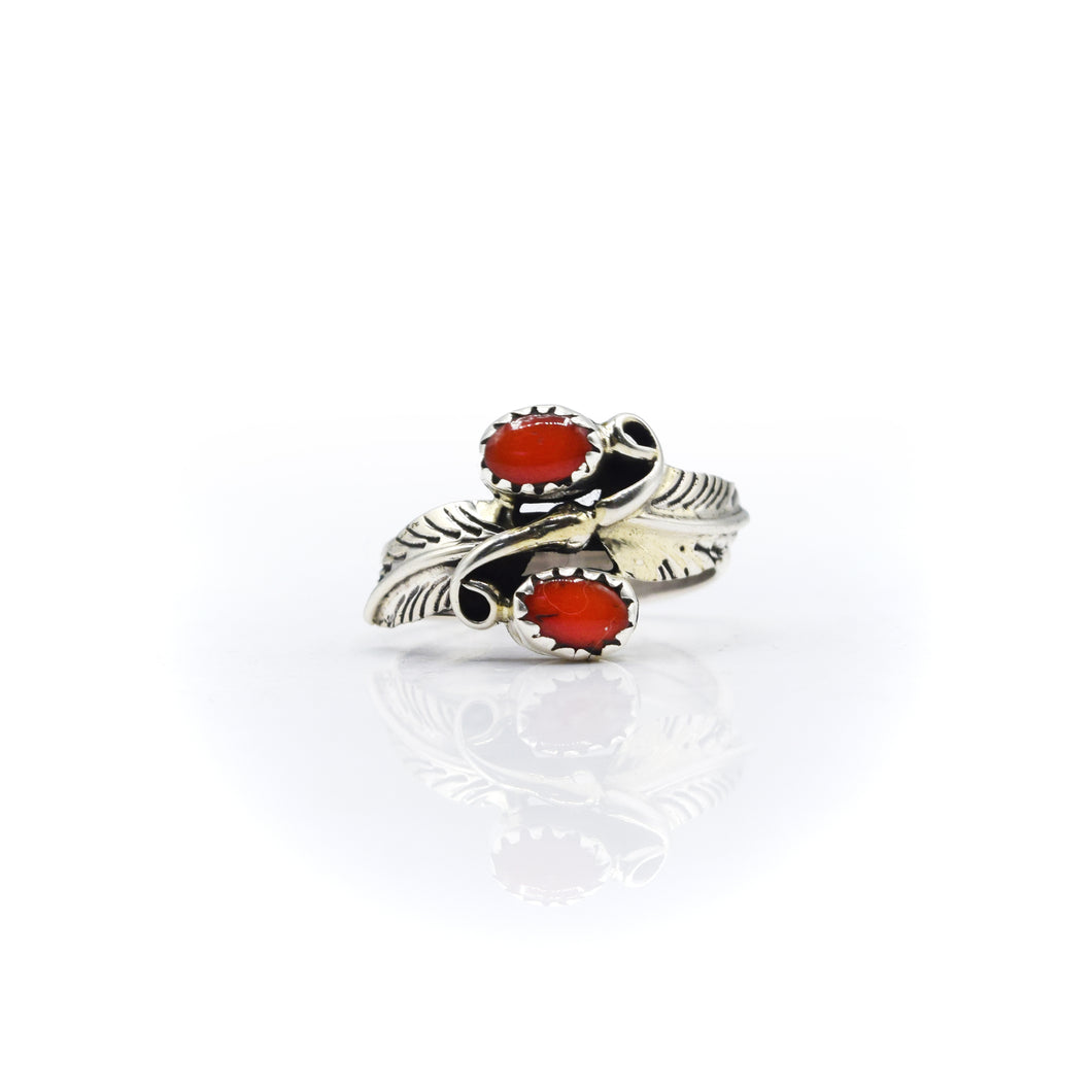 Navajo Coral RIng in Sterling Silver