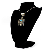 Load image into Gallery viewer, Zuni Eagle Pendant – Sterling Silver with Turquoise, Hammer &amp; Stamp Work
