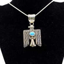 Load image into Gallery viewer, Zuni Eagle Pendant – Sterling Silver with Turquoise, Hammer &amp; Stamp Work
