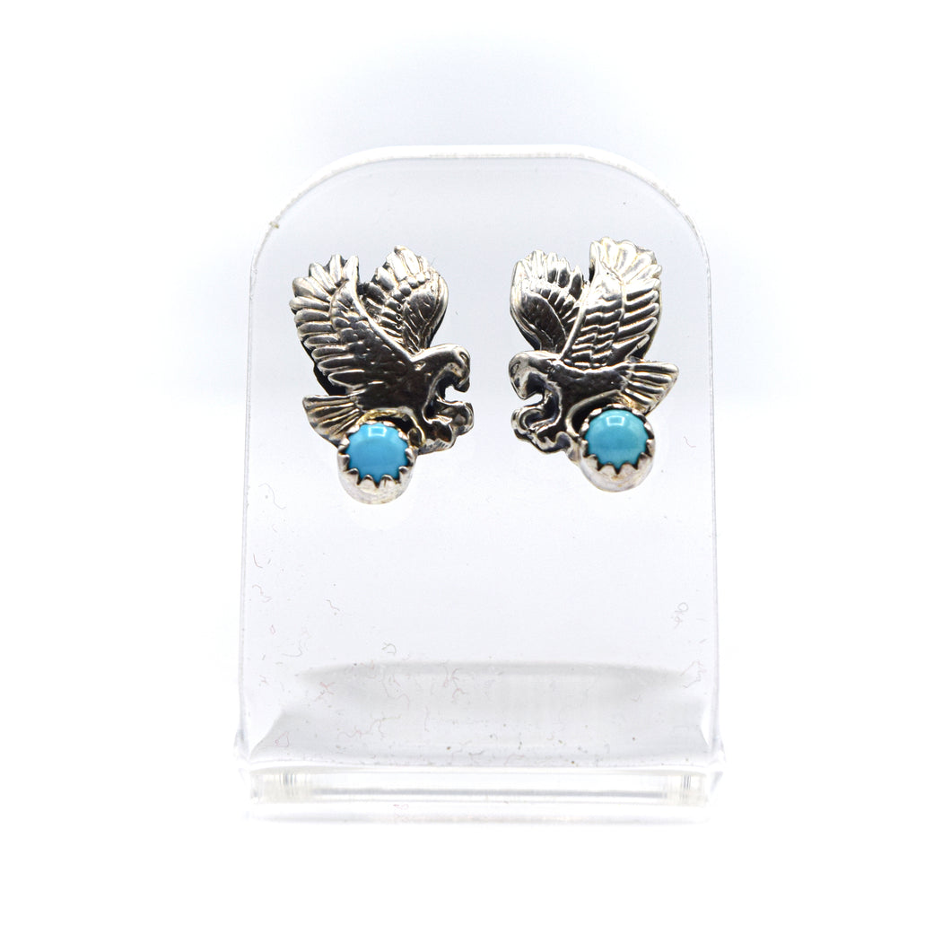 Navajo Eagle Turquoise Earrings in Sterling Silver
