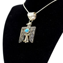 Load image into Gallery viewer, Zuni Eagle Pendant – Sterling Silver with Turquoise, Hammer &amp; Stamp Work
