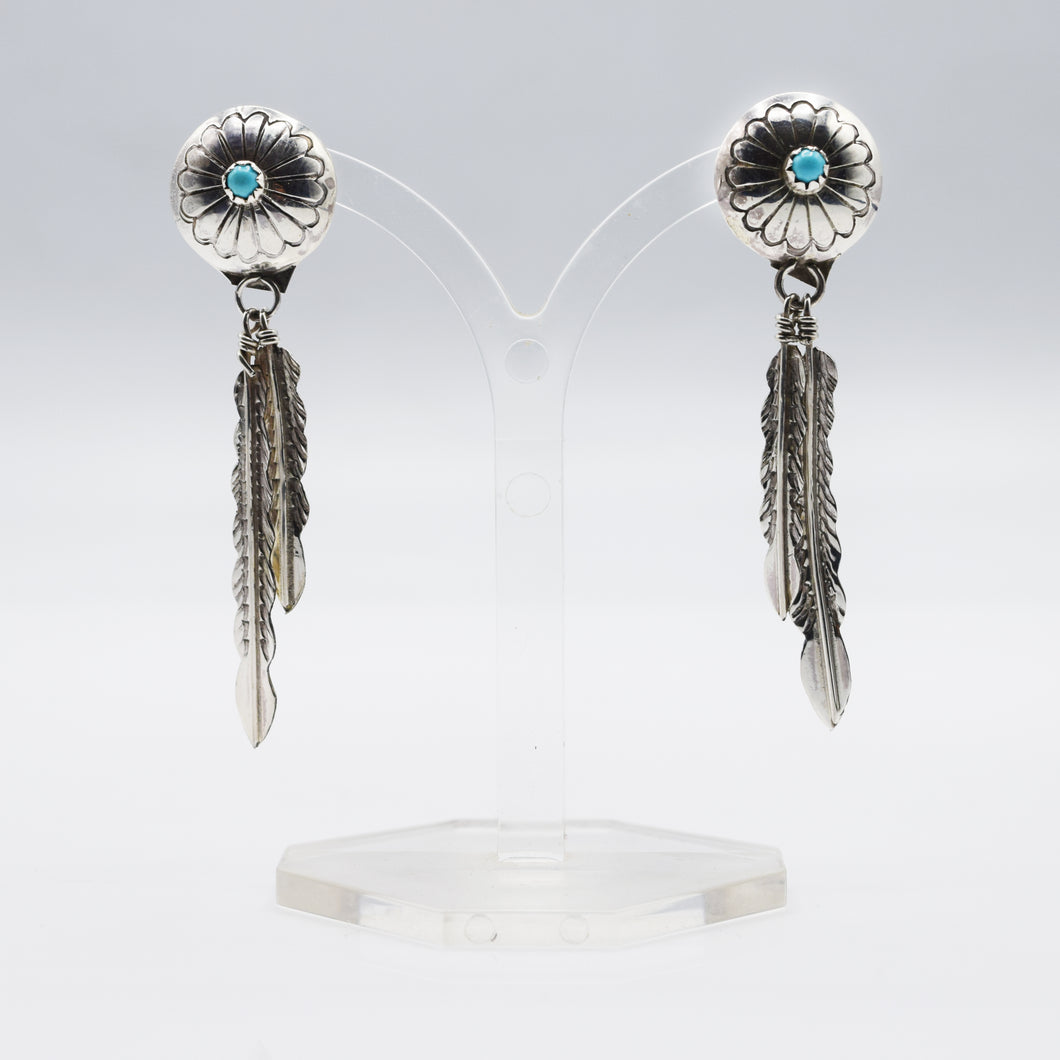 Navajo Turquoise Feathers Earrings in Sterling Silver
