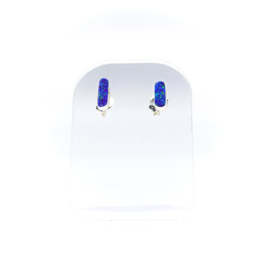 Zuni Synthesized Dark Bluer Opal Earrings in 925 Silver
