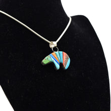 Load image into Gallery viewer, Zuni Bear Pendant – Sterling Silver with Mosaic Inlay
