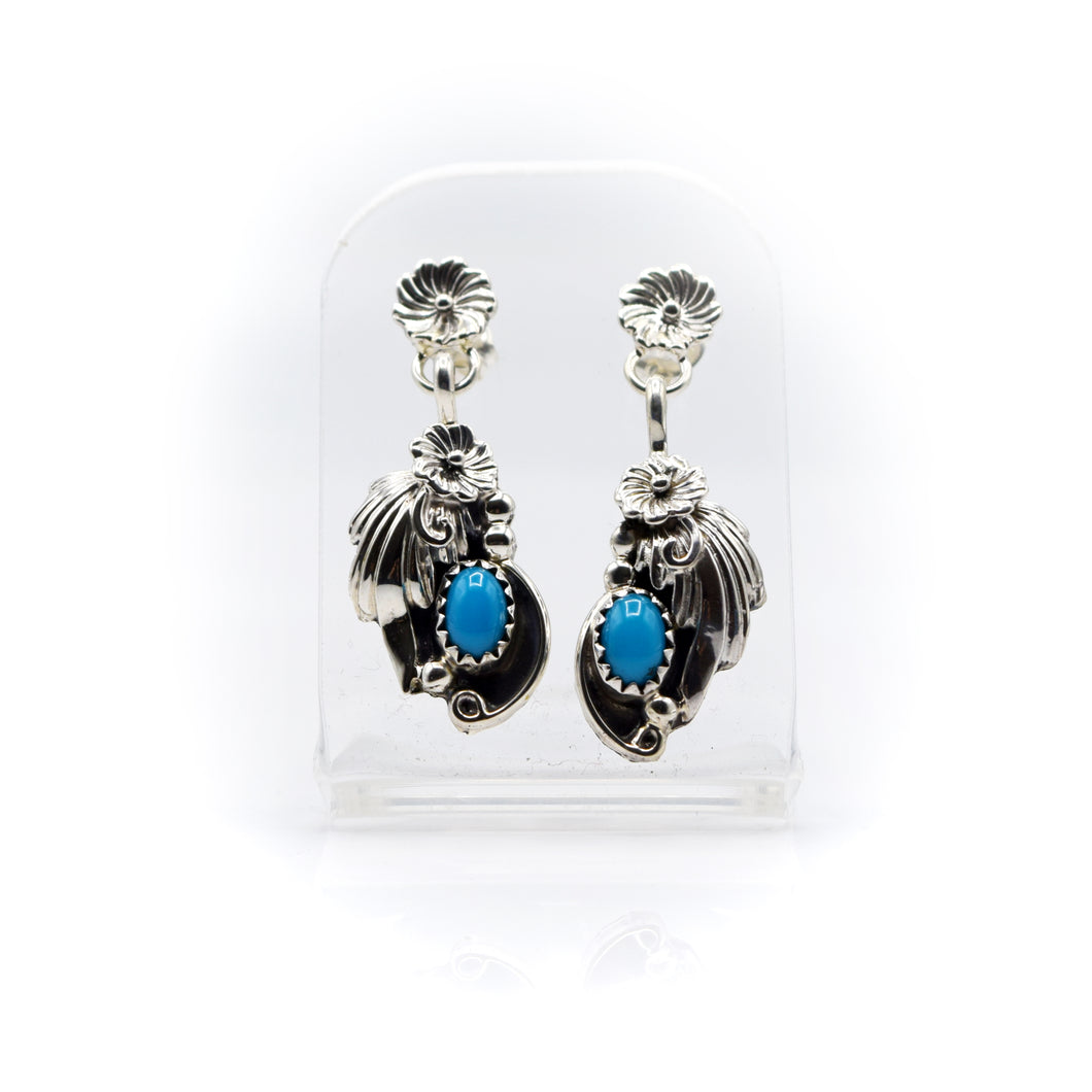 Navajo Floral Turquoise Earrings in Sterling Silver