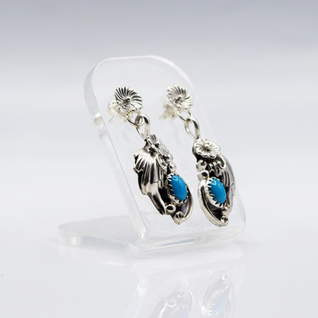 Navajo Floral Turquoise Earrings in Sterling Silver
