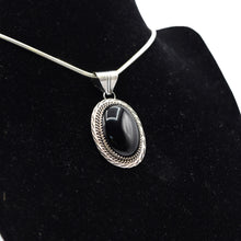 Load image into Gallery viewer, Navajo Onyx Pendant – Sterling Silver with Rope Work
