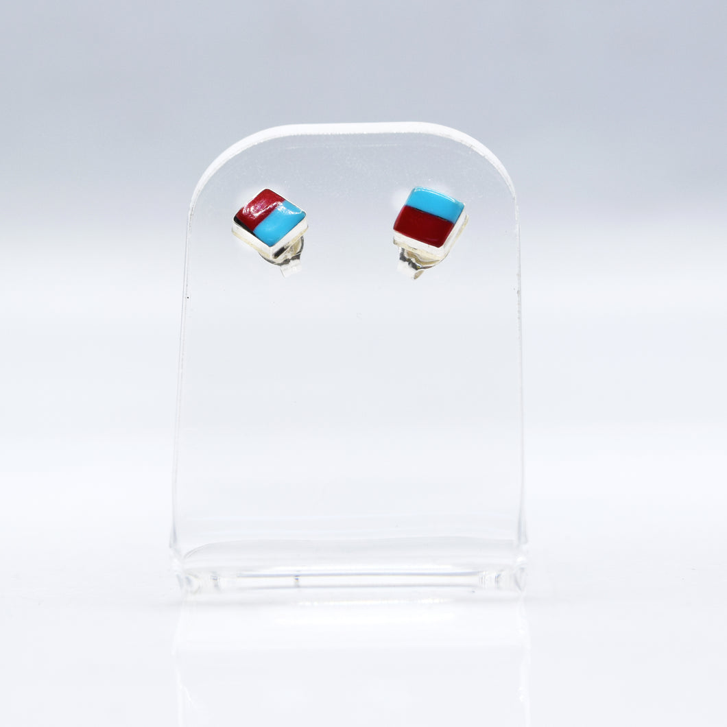 Zuni Turquoise and Coral earrings in sterling silver