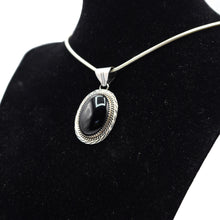 Load image into Gallery viewer, Navajo Onyx Pendant – Sterling Silver with Rope Work
