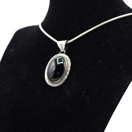 Navajo Onyx Pendant – Sterling Silver with Rope Work