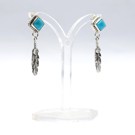Navajo Turquoise Feathers Earrings in Sterling Silver