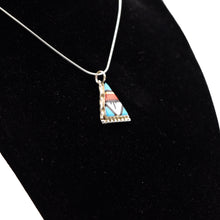 Load image into Gallery viewer, Zuni Channel Inlay Pendant – Sterling Silver with Turquoise, Coral, Mother of Pearl &amp; Onyx
