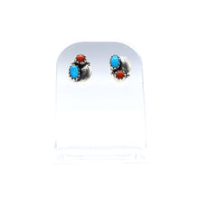 Load image into Gallery viewer, Zuni Turquoise and Coral earrings in sterling silver

