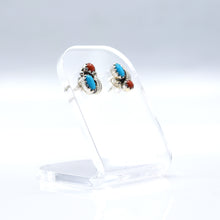 Load image into Gallery viewer, Zuni Turquoise and Coral earrings in sterling silver
