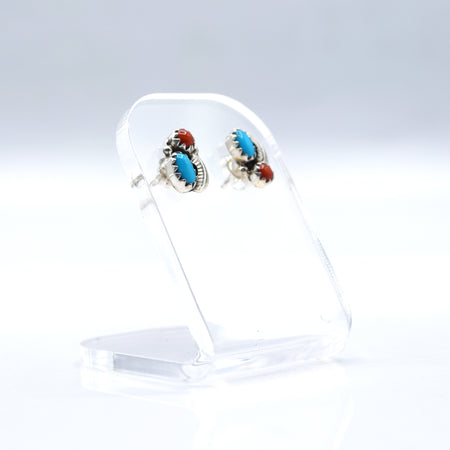 Zuni Turquoise and Coral earrings in sterling silver