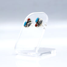 Load image into Gallery viewer, Zuni Turquoise and Coral earrings in sterling silver
