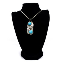 Load image into Gallery viewer, Zuni Turquoise Feather Pendant – Sterling Silver with Rope, Hammer &amp; Stamp Work
