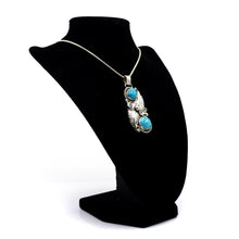 Load image into Gallery viewer, Zuni Turquoise Feather Pendant – Sterling Silver with Rope, Hammer &amp; Stamp Work
