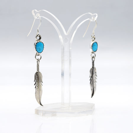 Navajo Turquoise Feathers Earrings in 925 Silver