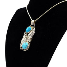 Load image into Gallery viewer, Zuni Turquoise Feather Pendant – Sterling Silver with Rope, Hammer &amp; Stamp Work
